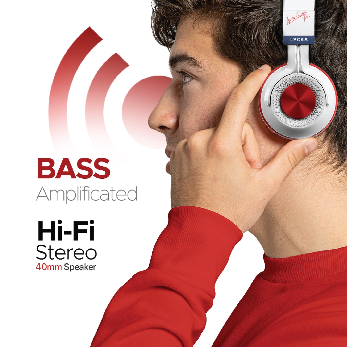 Lycka Fusion PRO Premium Bluetooth Fashionable Headphones, Tuned Equalizer, 40mm Speaker, 50 Hours Longest Playback with 500 mAh Battery (RED)