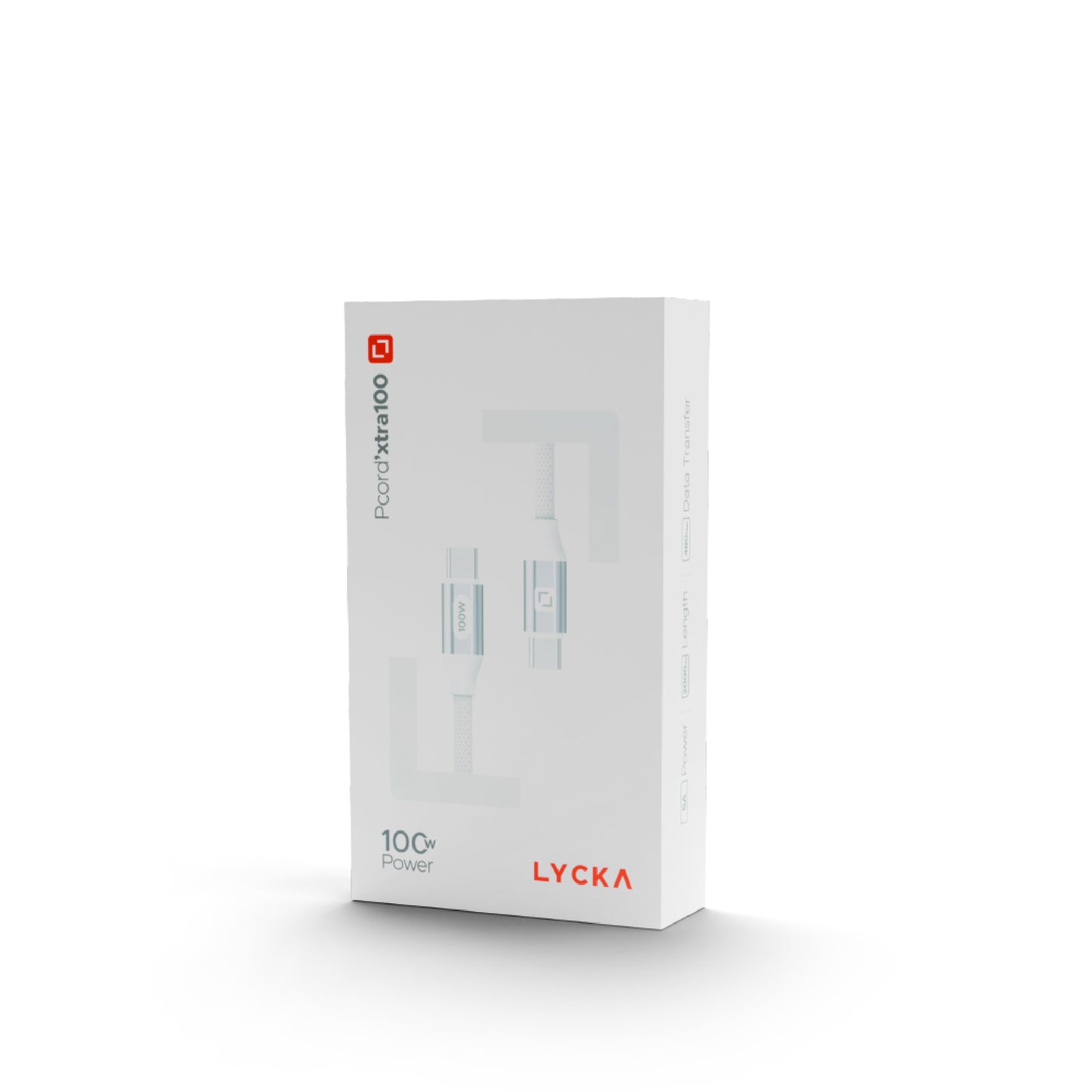 Lycka P Cord XTRA100 – 100W Type-C to Type-C Fast Charging Cable (2M, White)