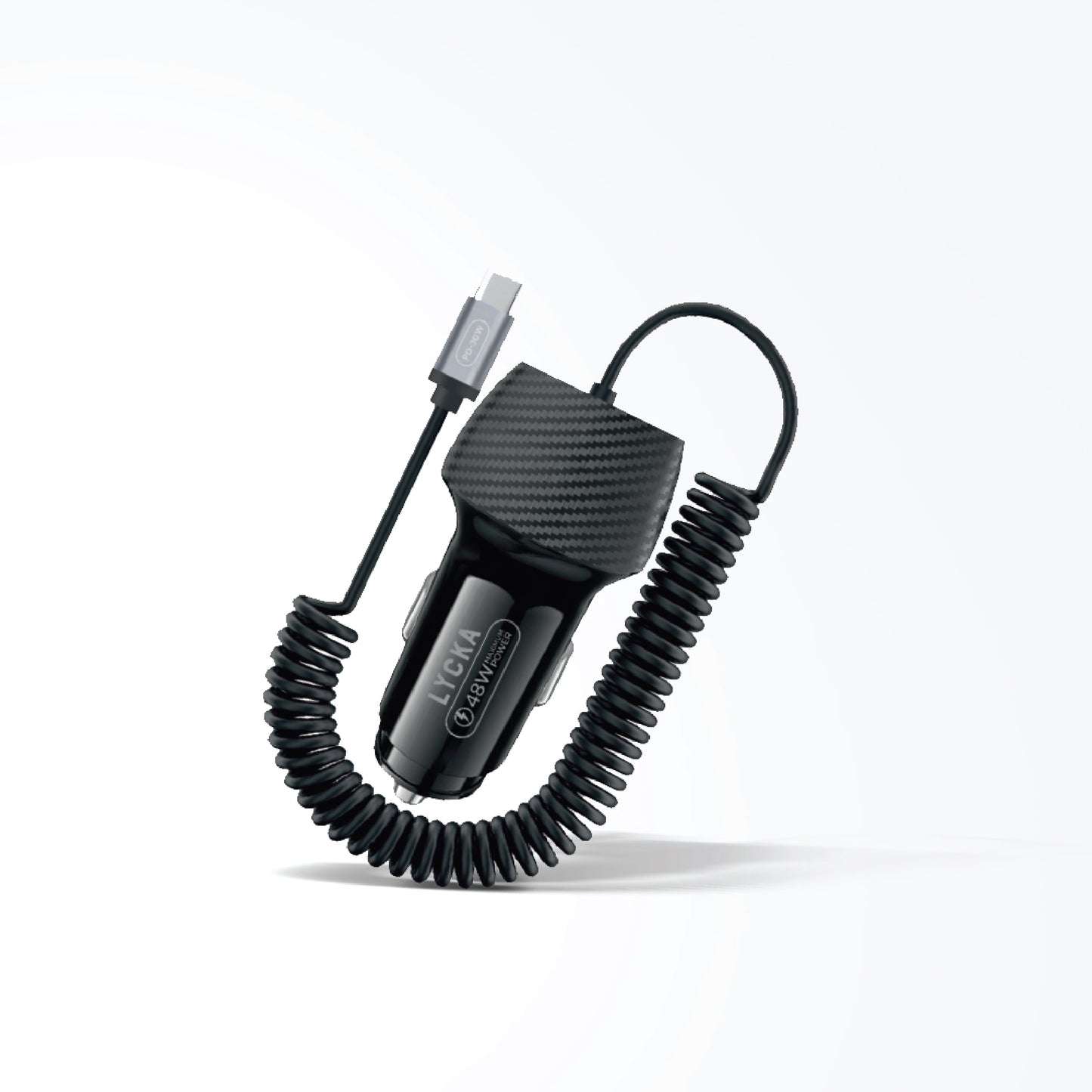 Lycka Rocket PD48 Plus Type-C Car Charger, 1.8 Meter Built-in Spiral Charging Cable, 48W Max Output