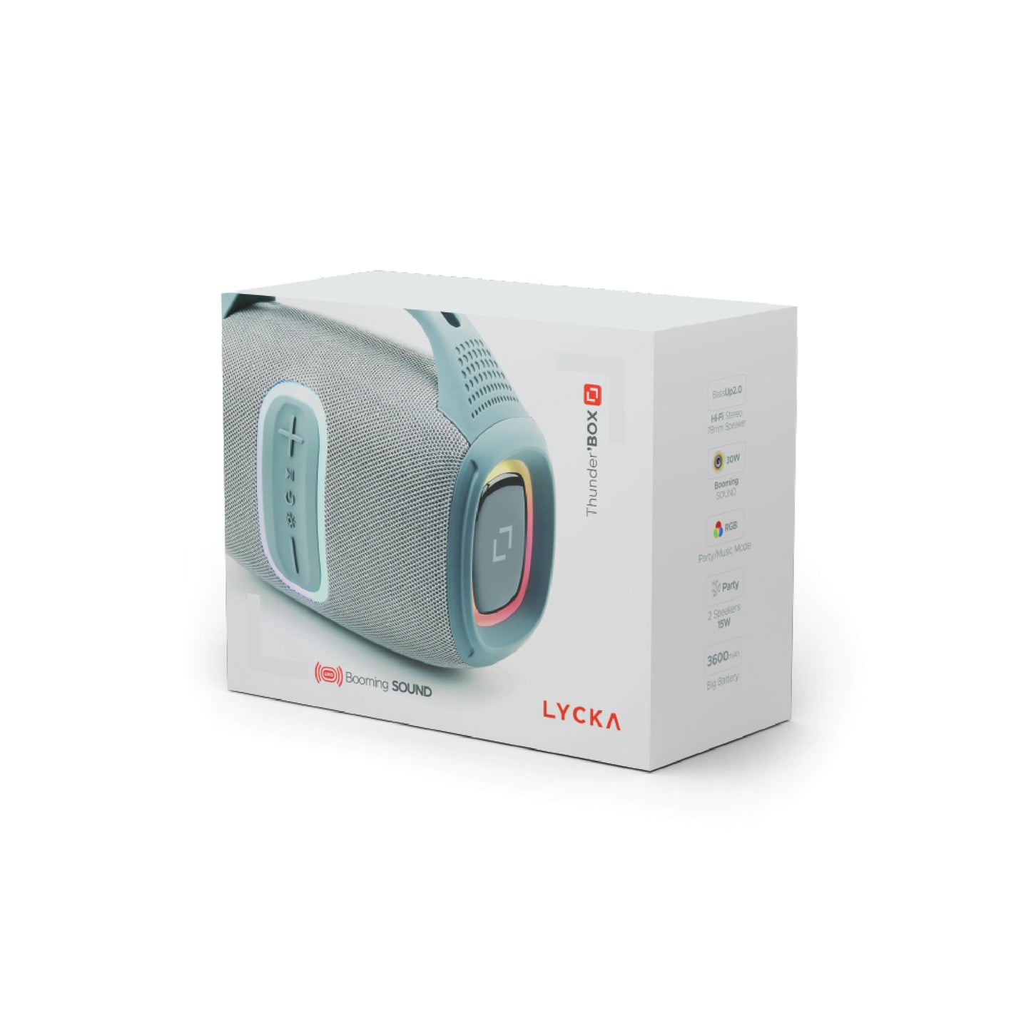 Lycka Thunder Box Speaker, Bass UP2.0 Hi-Fi Stereo 78mm Speaker size, RGB lights, 3600 mAh Battery (Black)