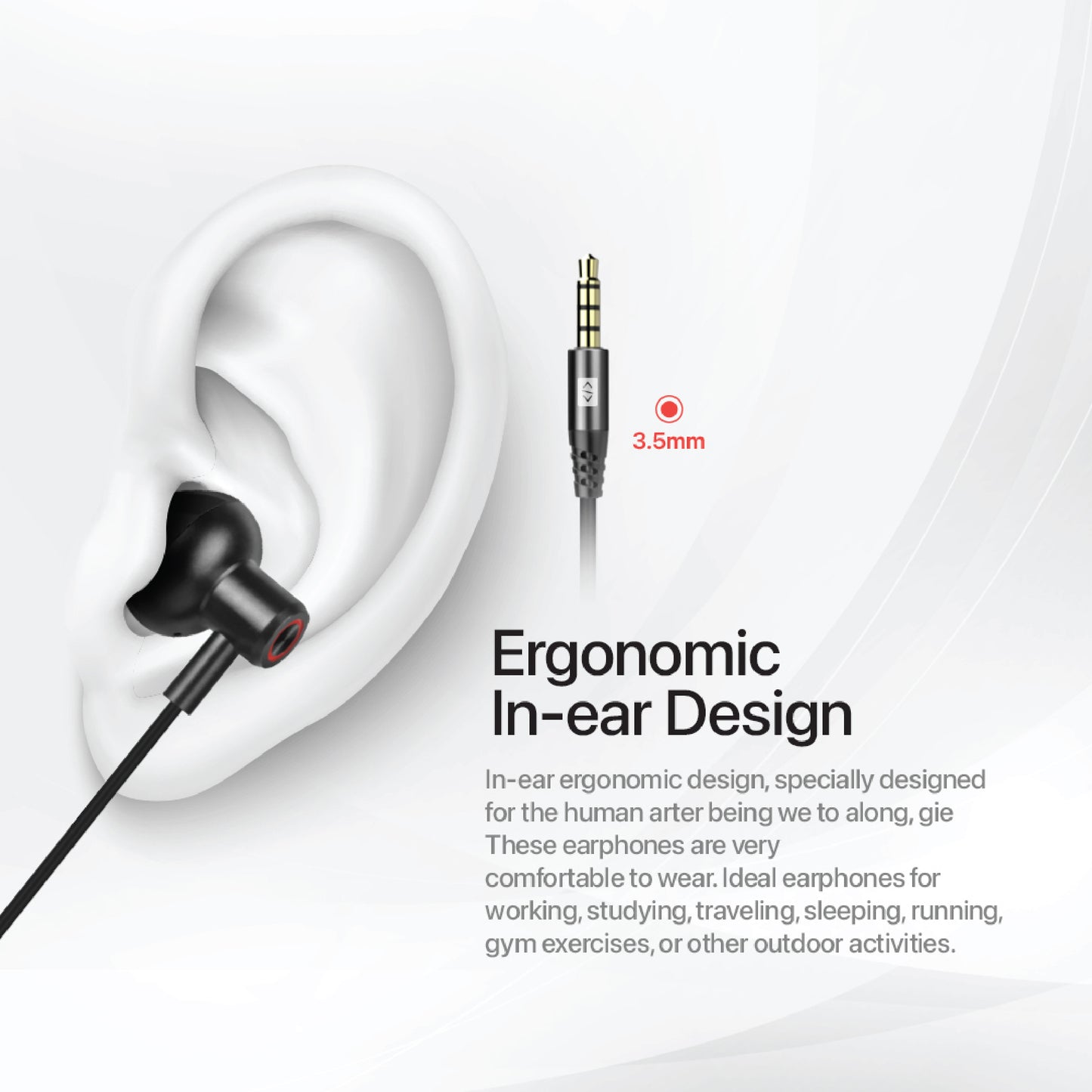 Lycka Wave Pro X0200 Wired Earphones, 3.5mm Audio Jack, Built-in Mic & Remote Control, HiFi Stereo Sound Earbuds (Black)