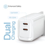 Lycka Boost 65W Laptop and Travel Adapter, Dual Type-C ports, Max 65W Output