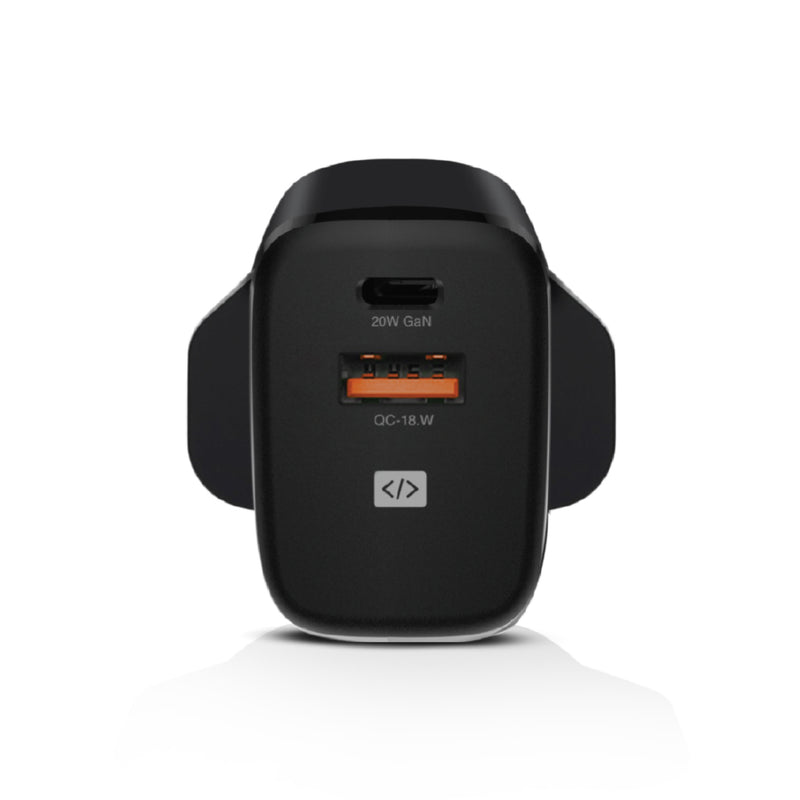 Lycka Boost +20 GaN Charger – Dual Port Fast Charger with 20W PD & QC3.0, Compact & Travel-Ready Design