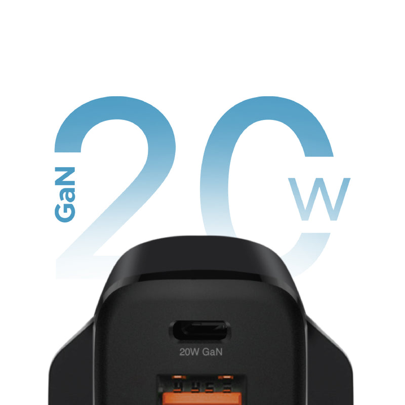 Lycka Boost +20 GaN Charger – Dual Port Fast Charger with 20W PD & QC3.0, Compact & Travel-Ready Design