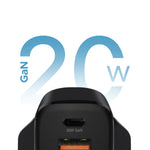 Lycka Boost +20 GaN Charger – Dual Port Fast Charger with 20W PD & QC3.0, Compact & Travel-Ready Design