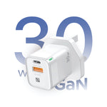 Lycka Boost 30W GaN Travel Adapter, 1 PD Type - C Port, 1 QC USB - A Port, Max 30W Output