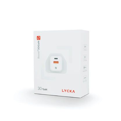 Lycka Boost 30W GaN Travel Adapter, 1 PD Type - C Port, 1 QC USB - A Port, Max 30W Output