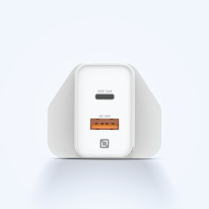 Lycka Boost 45W GaN Travel Adapter, Dual Type-C + USB A Port, Max 45W Output