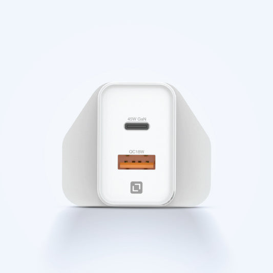 Lycka Boost 45W GaN Travel Adapter, Dual Type-C + USB A Port, Max 45W Output