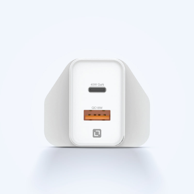 Lycka Boost 45W GaN Travel Adapter, Dual Type-C + USB A Port, Max 45W Output