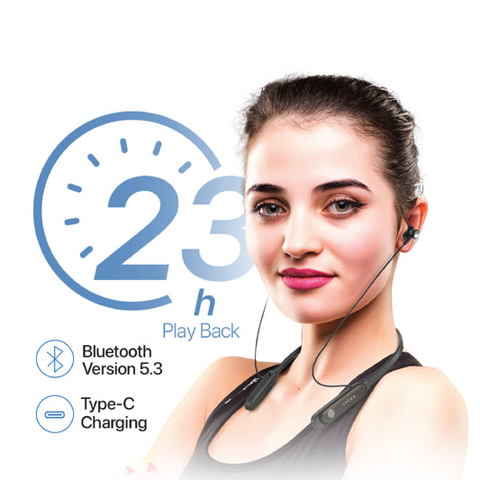Lycka C Beats Core Bluetooth Neck Band, 360° Rotation, 25 Hours Playback, Touch Control with Type-C Charging (Black)