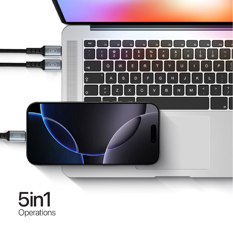 Lycka 5 Cord – 5-in-1 Multi-Device Fast Charging & Data Cable (1.2M, 60W Max)