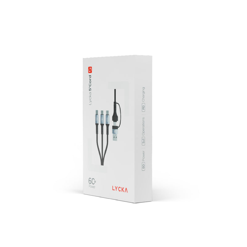 Lycka 5 Cord – 5-in-1 Multi-Device Fast Charging & Data Cable (1.2M, 60W Max)