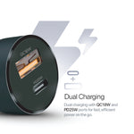 Lycka Rocket PD25W Car Adapter, Quick Charging, Dual Type-C & USB-A Ports, 25W Max Output