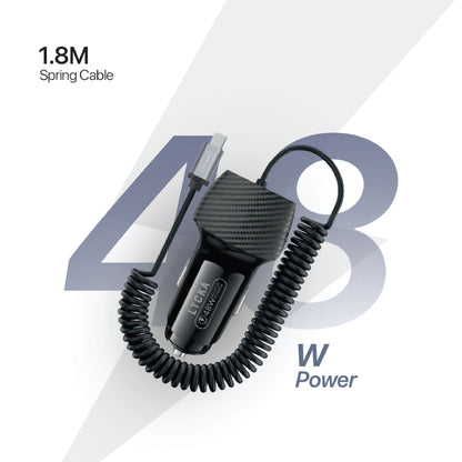 Lycka Rocket PD48 Plus Type-C Car Charger, 1.8 Meter Built-in Spiral Charging Cable, 48W Max Output